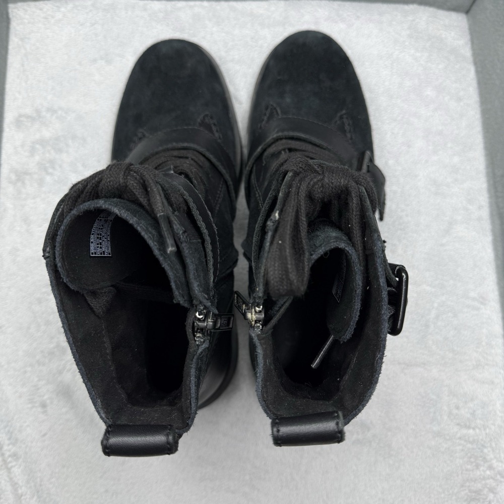 UGG Noe Black Leather Suede Moto Combat Boots Women's 10 Buckle Lug Sole Zip - Picture 9 of 9